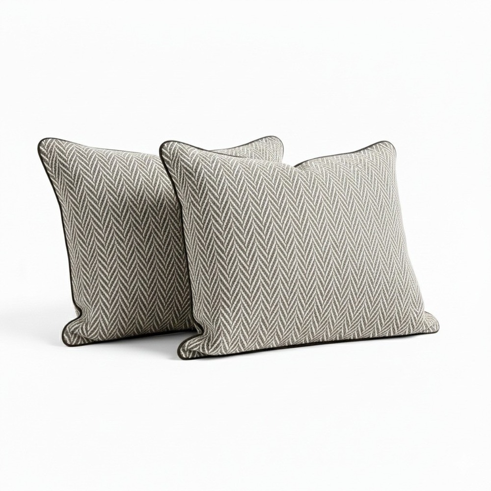 Peacock Alley Herringbone Pillow Shams 100% Egyptian Cotton Brown/White Set of 2